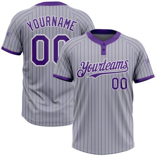 Softball1240 Custom Gray Purple Pinstripe White Two-Button Unisex Softball Jersey