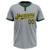 Custom Gray Green Pinstripe Gold Two-Button Unisex Softball Jersey