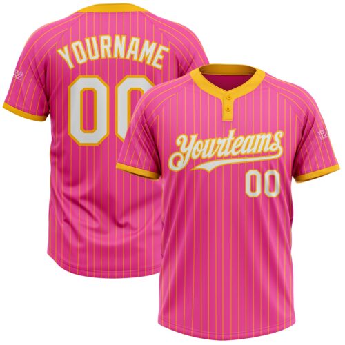 Softball1253 Custom Pink Gold Pinstripe White Two-Button Unisex Softball Jersey