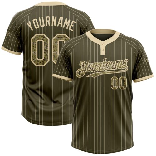 Softball1262 Custom Olive Cream Pinstripe Camo Salute To Service Two-Button Unisex Softball Jersey