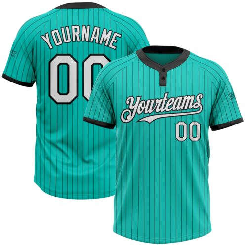 Softball1282 Custom Aqua Black Pinstripe White Two-Button Unisex Softball Jersey