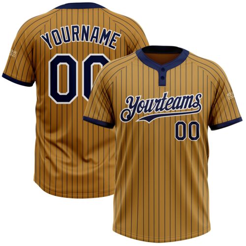 Softball1298 Custom Old Gold Navy Pinstripe White Two-Button Unisex Softball Jersey
