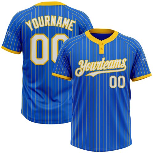 Softball1303 Custom Thunder Blue Yellow Pinstripe White Two-Button Unisex Softball Jersey