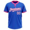 Custom Thunder Blue Pink Pinstripe White Two-Button Unisex Softball Jersey