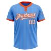 Custom Electric Blue Orange Pinstripe White Two-Button Unisex Softball Jersey