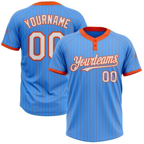 Softball1322 Custom Electric Blue Orange Pinstripe White Two-Button Unisex Softball Jersey