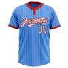 Custom Electric Blue Red Pinstripe White Two-Button Unisex Softball Jersey