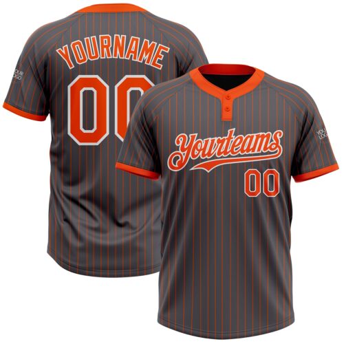 Softball1327 Custom Steel Gray Orange Pinstripe White Two-Button Unisex Softball Jersey