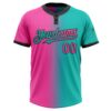 Custom Aqua Pink-Black Gradient Fashion Two-Button Unisex Softball Jersey