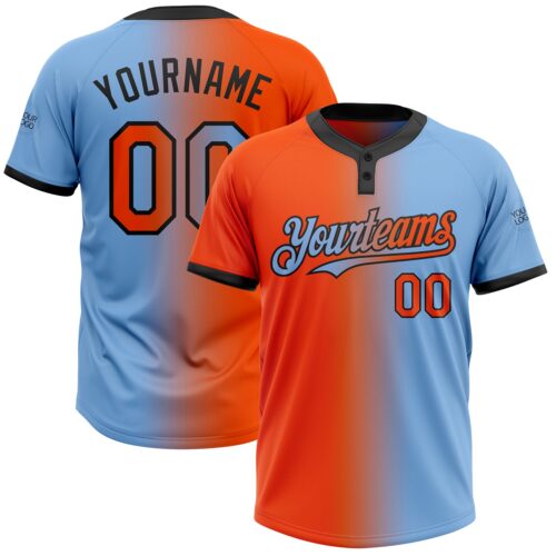 Softball1349 Custom Light Blue Orange-Black Gradient Fashion Two-Button Unisex Softball Jersey