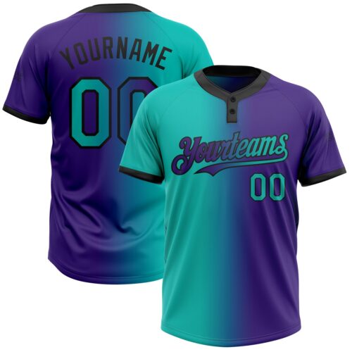 Softball1352 Custom Purple Aqua-Black Gradient Fashion Two-Button Unisex Softball Jersey