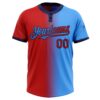 Custom Electric Blue Red-Navy Gradient Fashion Two-Button Unisex Softball Jersey