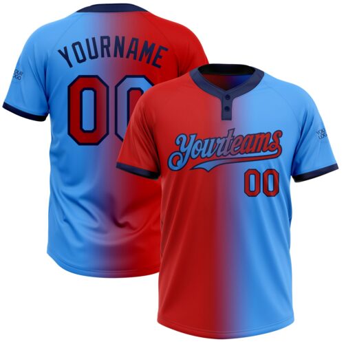 Softball1359 Custom Electric Blue Red-Navy Gradient Fashion Two-Button Unisex Softball Jersey