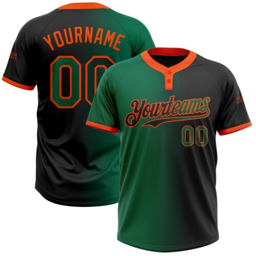 Softball1394 Custom Black Kelly Green-Orange Gradient Fashion Two-Button Unisex Softball Jersey