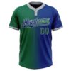 Custom Royal Kelly Green-Gray Gradient Fashion Two-Button Unisex Softball Jersey
