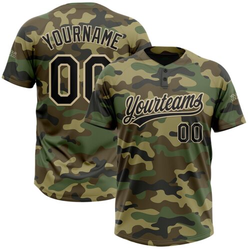 Softball1470 Custom Camo Black-Cream Salute To Service Two-Button Unisex Softball Jersey