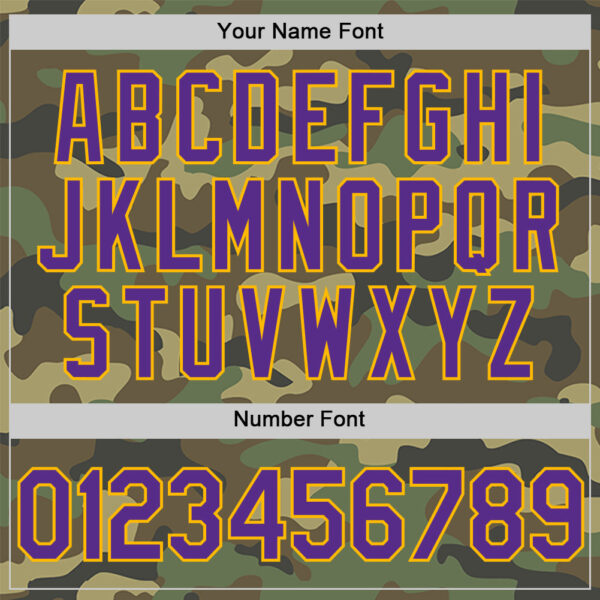 Custom Camo Purple-Gold Salute To Service Two-Button Unisex Softball Jersey