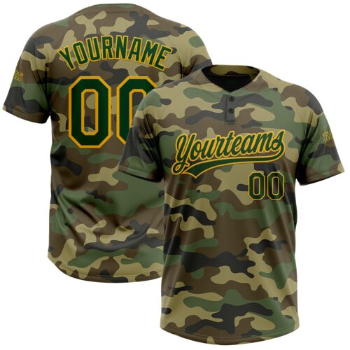 Softball1496 Custom Camo Green-Gold Salute To Service Two-Button Unisex Softball Jersey