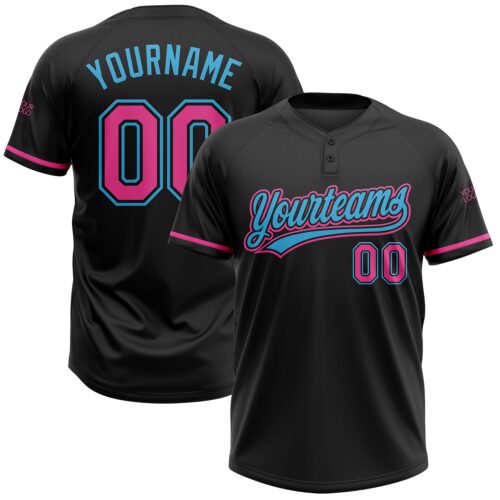 Softball1513 Custom Black Pink-Sky Blue Two-Button Unisex Softball Jersey