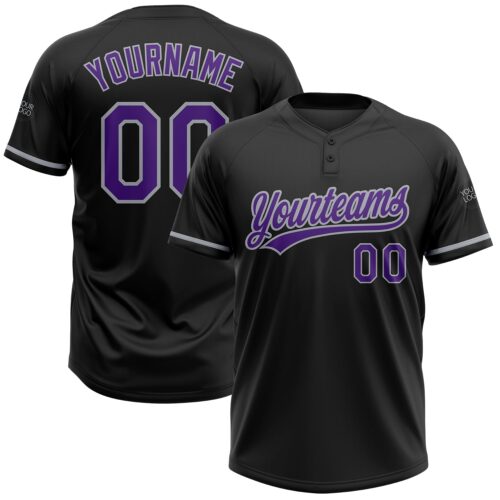 Softball1523 Custom Black Purple-Gray Two-Button Unisex Softball Jersey