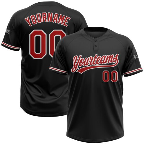 Softball1532 Custom Black Red-White Two-Button Unisex Softball Jersey