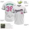 Custom White Pink-Kelly Green Two-Button Unisex Softball Jersey