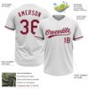 Custom White Crimson-Gray Two-Button Unisex Softball Jersey