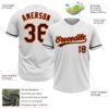 Custom White Brown-Orange Two-Button Unisex Softball Jersey