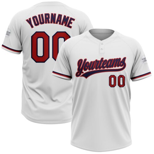 Softball1566 Custom White Red-Navy Two-Button Unisex Softball Jersey
