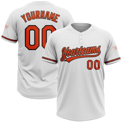 Softball1570 Custom White Orange-Black Two-Button Unisex Softball Jersey