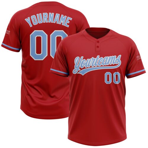Softball1591 Custom Red Light Blue-White Two-Button Unisex Softball Jersey