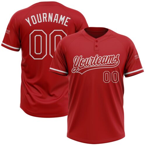 Softball1593 Custom Red White Two-Button Unisex Softball Jersey