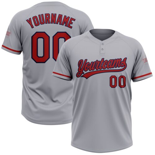 Softball1596 Custom Gray Red-Navy Two-Button Unisex Softball Jersey