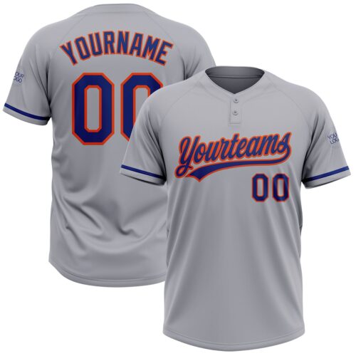 Softball1598 Custom Gray Royal-Orange Two-Button Unisex Softball Jersey