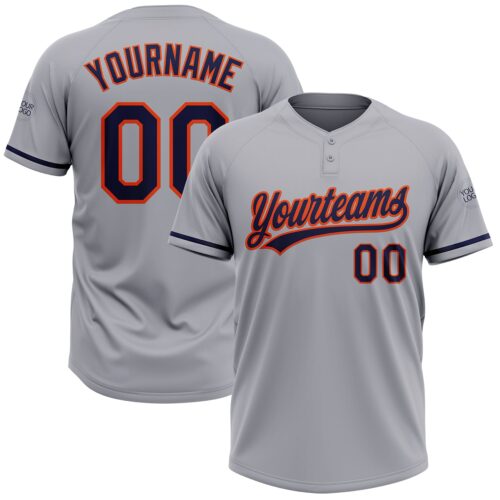 Softball1599 Custom Gray Navy-Orange Two-Button Unisex Softball Jersey
