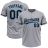 Custom Gray Navy-Teal Two-Button Unisex Softball Jersey