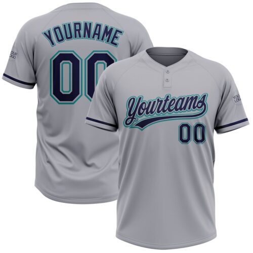 Softball1600 Custom Gray Navy-Teal Two-Button Unisex Softball Jersey