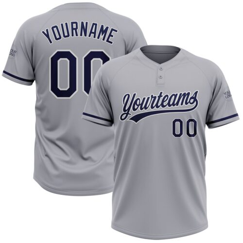Softball1601 Custom Gray Navy-White Two-Button Unisex Softball Jersey