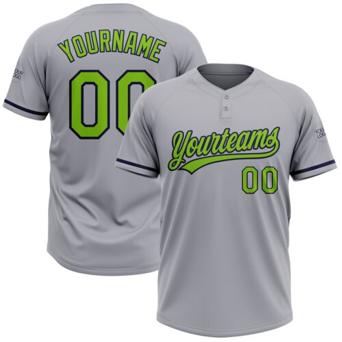 Softball1602 Custom Gray Neon Green-Navy Two-Button Unisex Softball Jersey