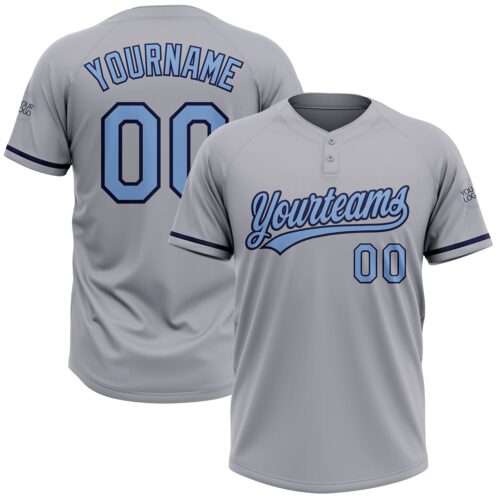 Softball1603 Custom Gray Light Blue-Navy Two-Button Unisex Softball Jersey