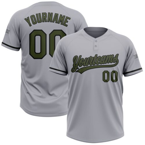 Softball1608 Custom Gray Olive-Black Two-Button Unisex Softball Jersey