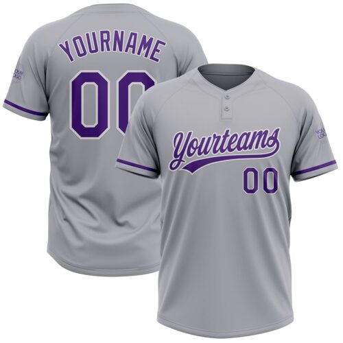 Softball1610 Custom Gray Purple-White Two-Button Unisex Softball Jersey