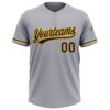 Custom Gray Brown-Yellow Two-Button Unisex Softball Jersey