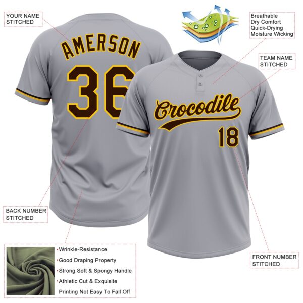 Custom Gray Brown-Yellow Two-Button Unisex Softball Jersey