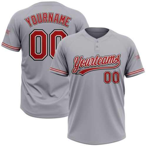 Softball1618 Custom Gray Red-Black Two-Button Unisex Softball Jersey