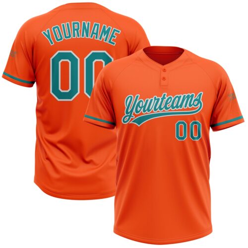 Softball1633 Custom Orange Teal-White Two-Button Unisex Softball Jersey