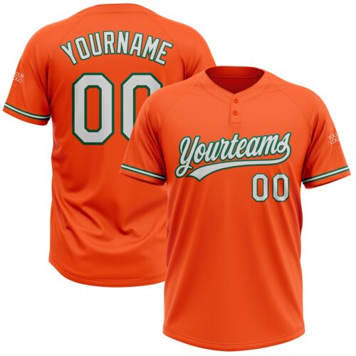 Softball1636 Custom Orange White-Kelly Green Two-Button Unisex Softball Jersey