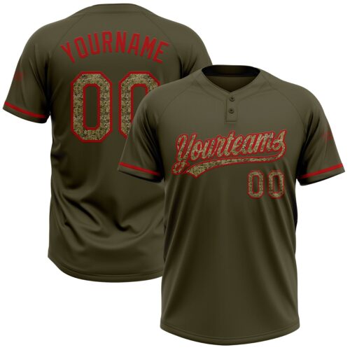Softball1640 Custom Olive Camo-Red Salute To Service Two-Button Unisex Softball Jersey