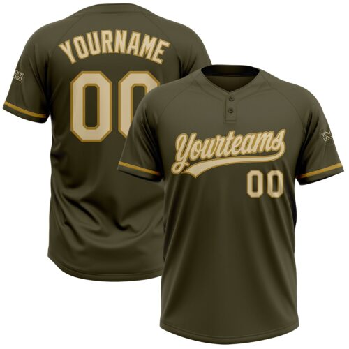 Softball1644 Custom Olive Cream-Old Gold Salute To Service Two-Button Unisex Softball Jersey