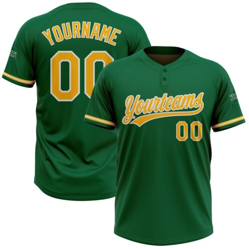 Softball1651 Custom Kelly Green Gold-White Two-Button Unisex Softball Jersey